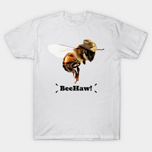 Funny Bee Haw Bumblebee Cowboy Hat T-Shirt by qwertydesigns